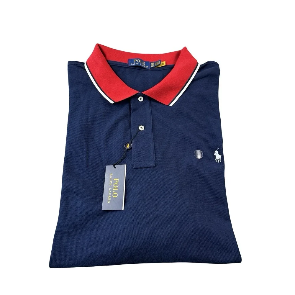 Polo Ralph Lauren Navy Blue Red White Tipped Cotton S/S Mens Polo Shirt 4XLB NWT